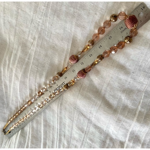 Vintage Beaded Necklace Satin-Wrapped Focal Beads Faceted Accents 34” Long - Picture 10 of 11